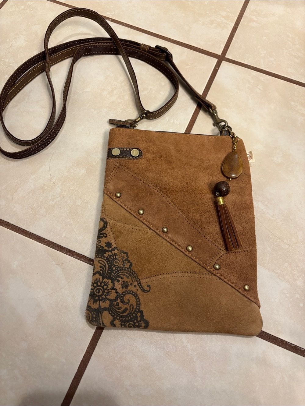 Vaan & Co Suede Tassel Accent Crossbody Bag - Brown - Picture 9 of 12